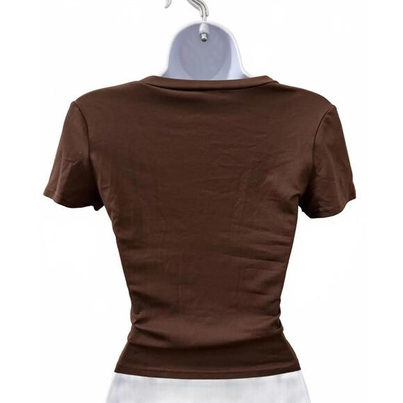 V-neck Fitted Shirt in Brown (X-SMALL) - Picture 2 of 3